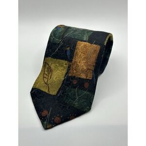 Ermenegildo Zegna Men's Tie Flower Black Green Yellow 100% Silk Italy